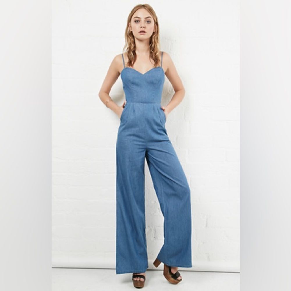 Lovers + Friends Light Blue Denim Jumpsuit